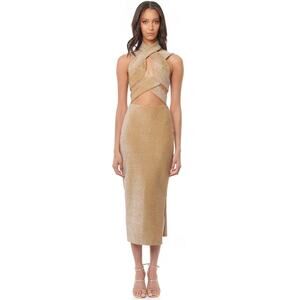 New Eliya The Label NWT Tamara Gold Midi Dress Size Large